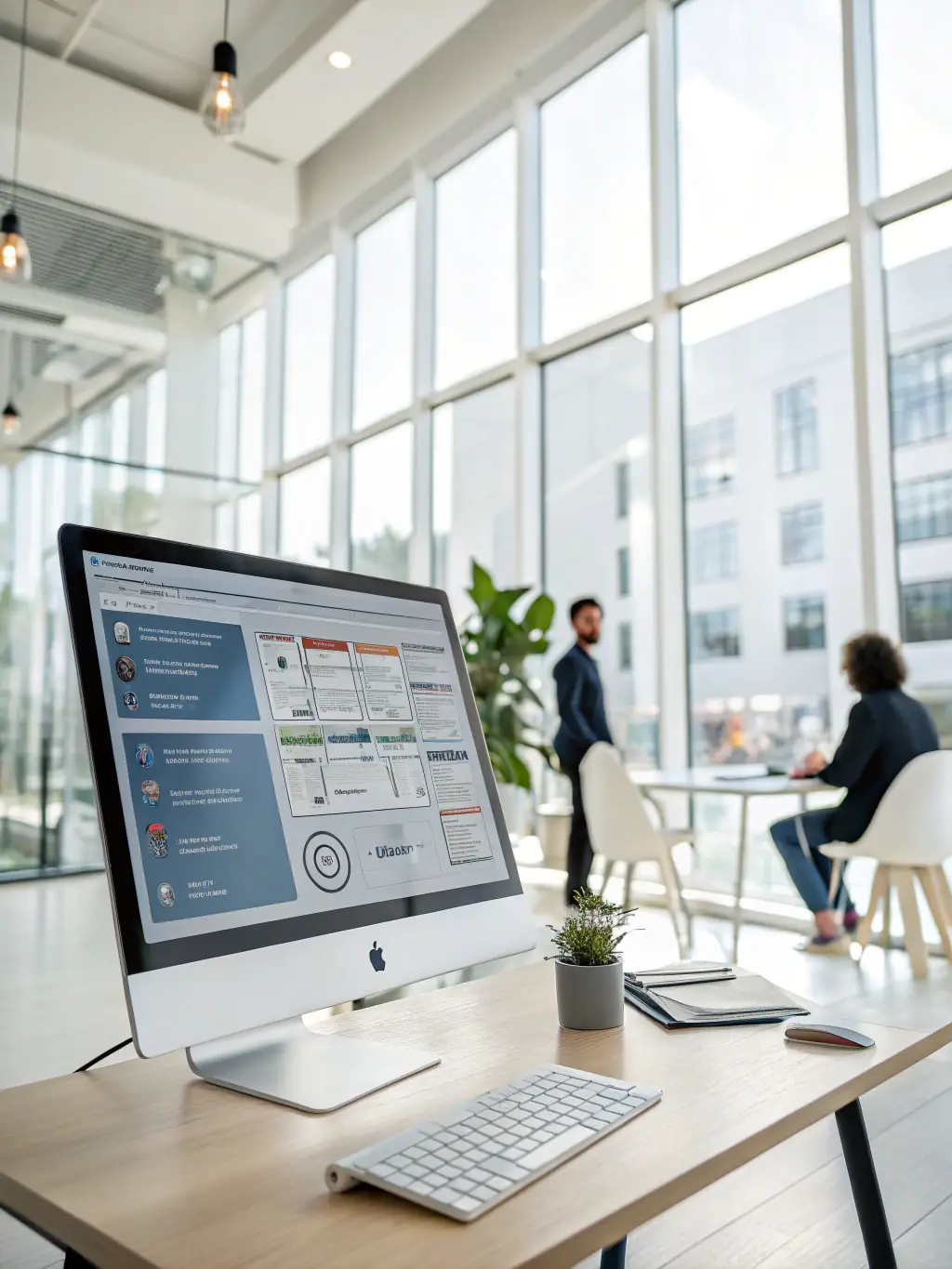 A dynamic image depicting AI-powered automation in action, showcasing streamlined processes and increased efficiency in a modern office setting.